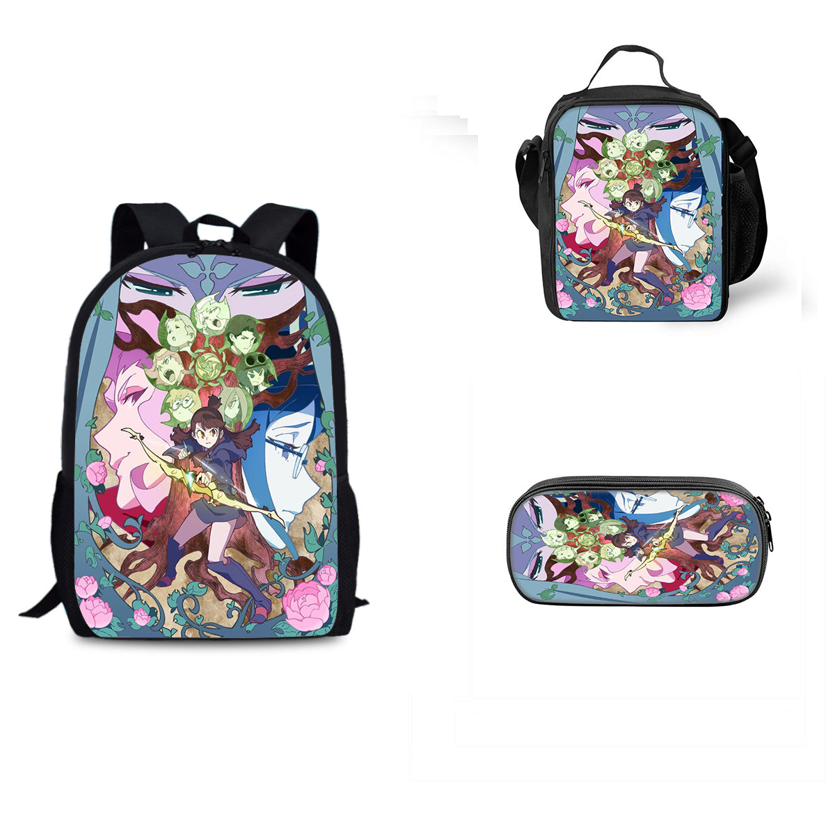 Little Witch Academia Schoolbag Backpack Lunch Bag Pencil Case 3pcs Set Gift for Kids Students