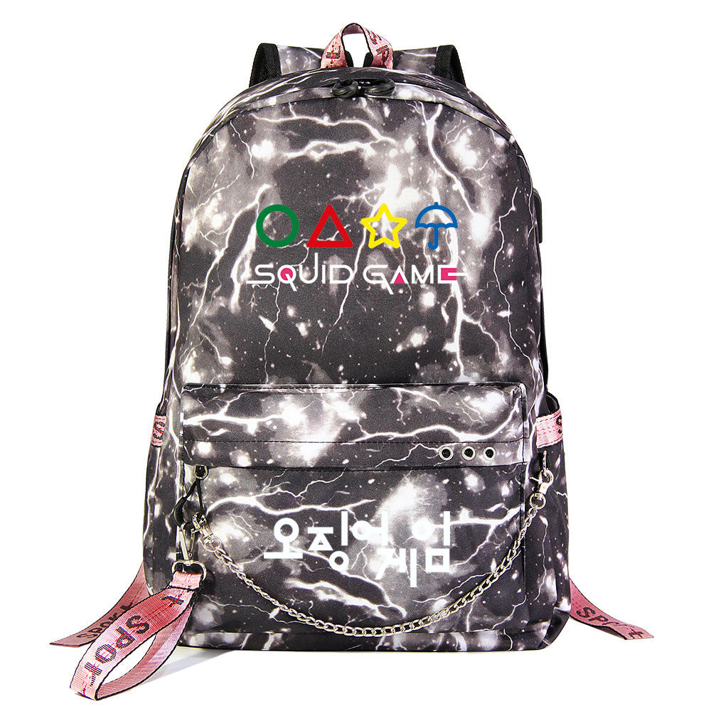 Squid Game USB Charging Backpack Shoolbag Notebook Bag Gifts for Kids Students