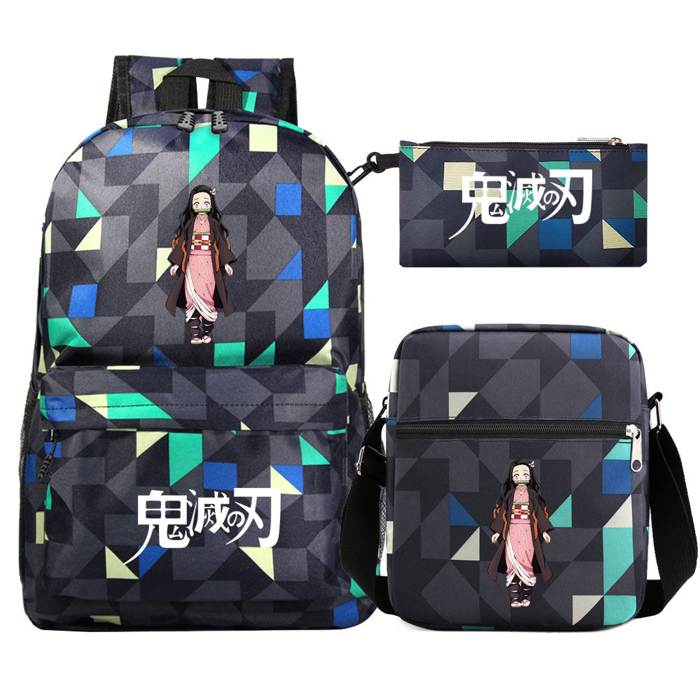 Demon Slayer Kamado Nezuko SchoolBag Backpack Shoulder Bag Book Pencil Bags 3pcs Set