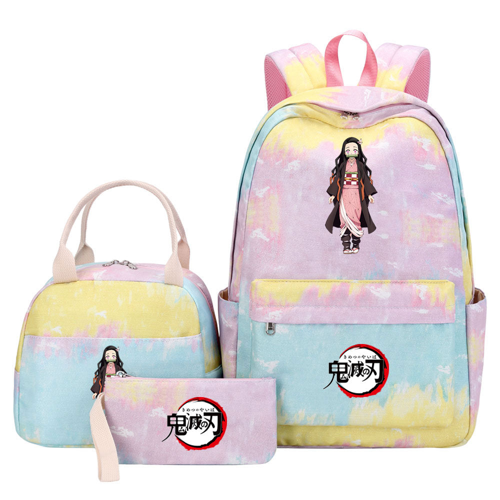 Demon Slayer Kimetsu No Yaiba Kamado Nezuko Pink Starry Sky SchoolBag Backpack Lunch Box Bag Book Pencil Bags 3pcs Set