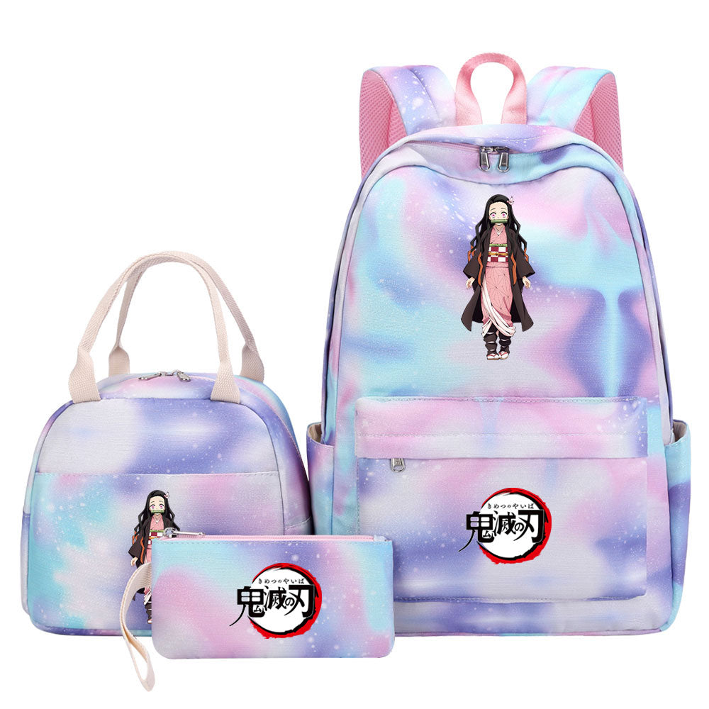 Demon Slayer Kimetsu No Yaiba Kamado Nezuko Pink Starry Sky SchoolBag Backpack Lunch Box Bag Book Pencil Bags 3pcs Set