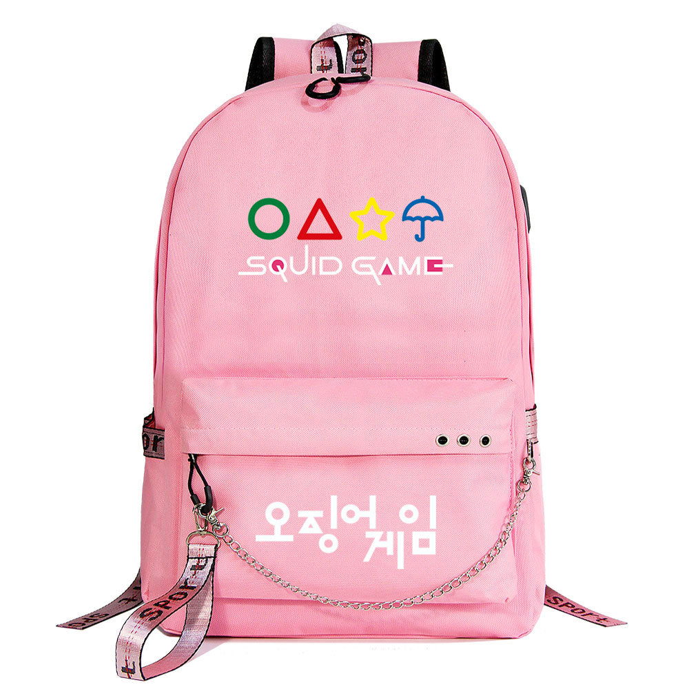 Squid Game USB Charging Backpack Shoolbag Notebook Bag Gifts for Kids Students