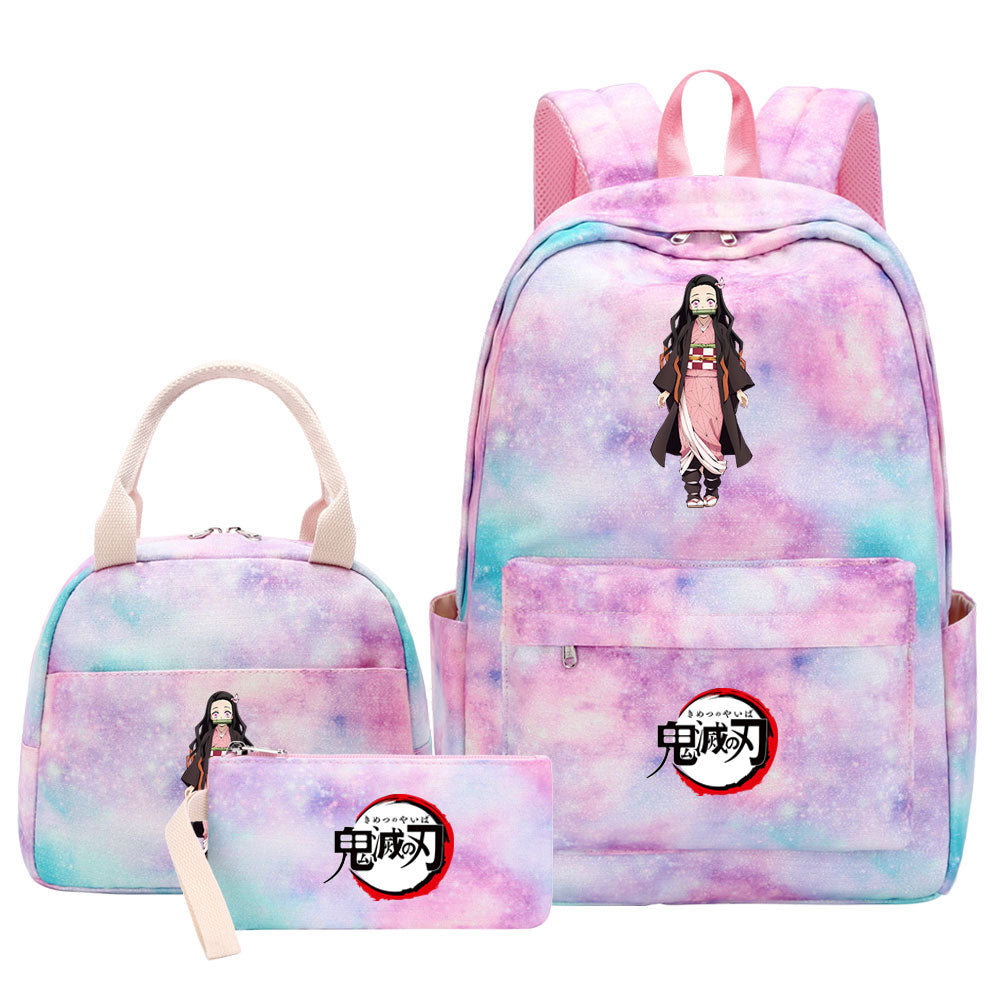 Demon Slayer Kimetsu No Yaiba Kamado Nezuko Pink Starry Sky SchoolBag Backpack Lunch Box Bag Book Pencil Bags 3pcs Set