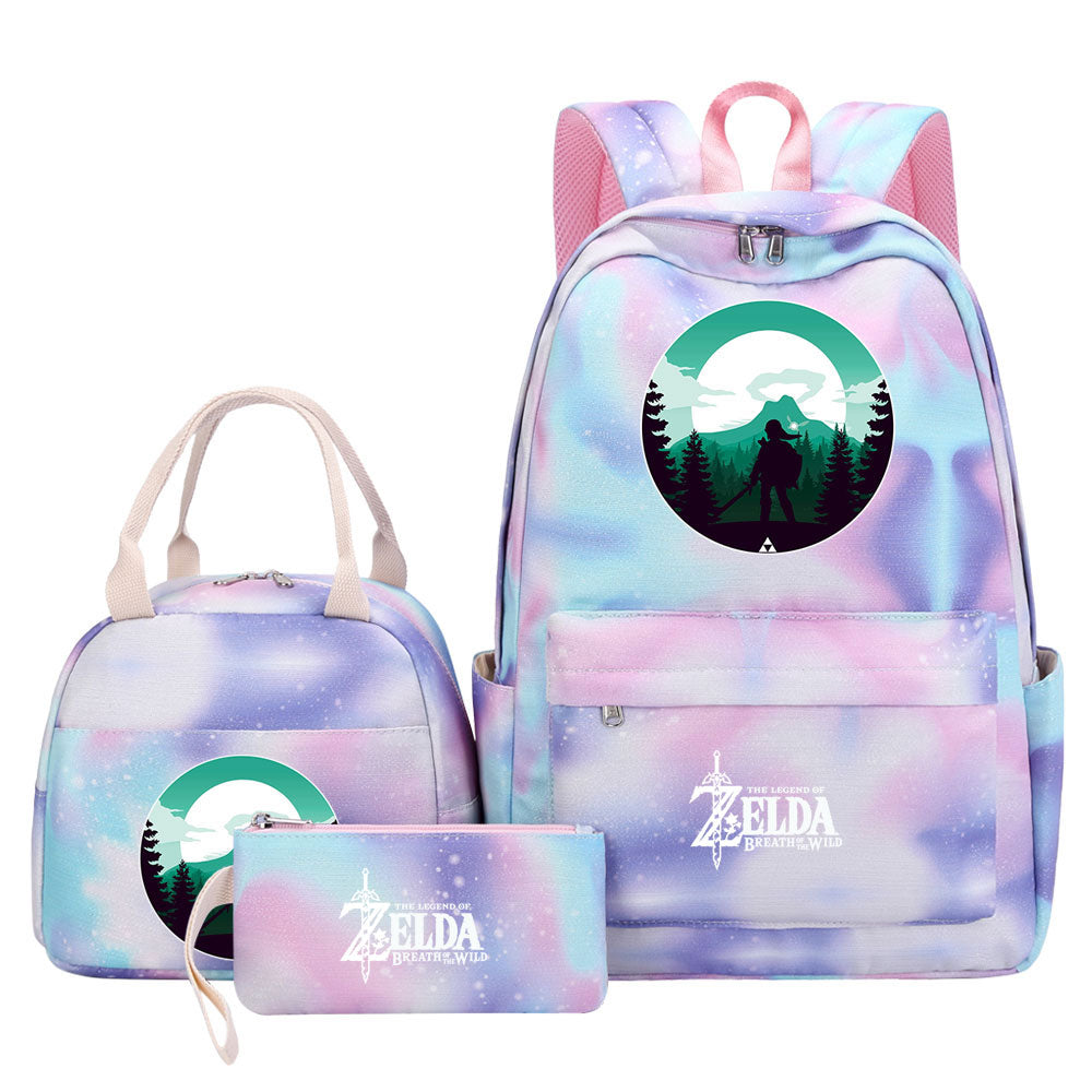Zelda Pink Starry Sky SchoolBag Backpack Lunch Box Bag Book Pencil Bags 3pcs Set