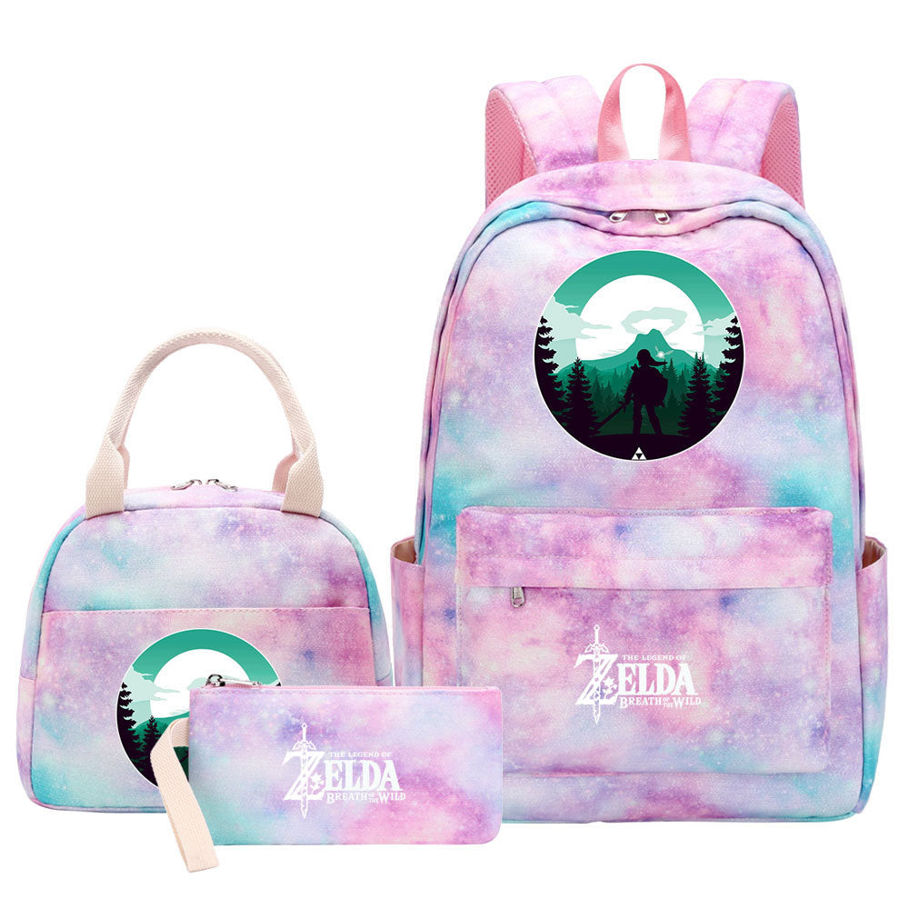 Zelda Pink Starry Sky SchoolBag Backpack Lunch Box Bag Book Pencil Bags 3pcs Set