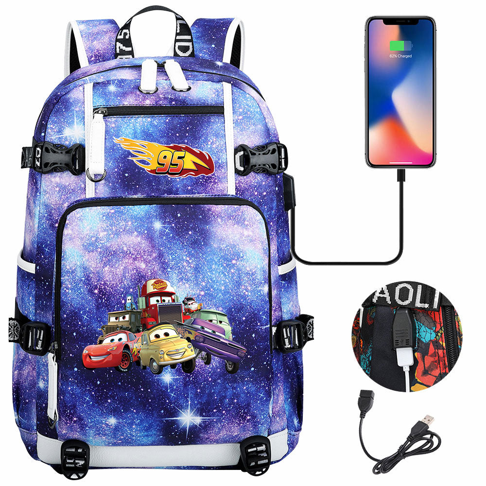 Cars Lightning USB Charging Backpack School NoteBook Laptop Travel Bags