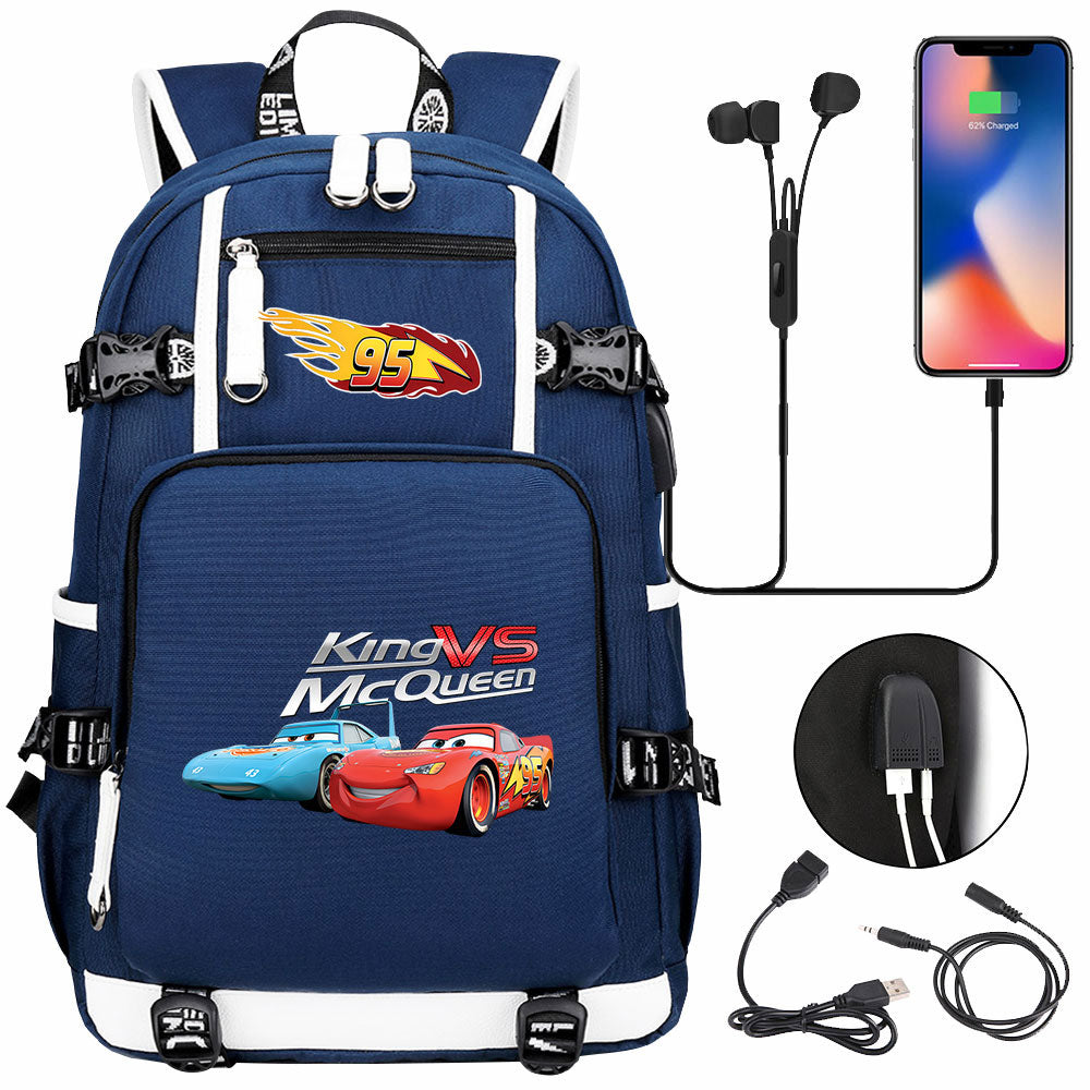 Cars Lightning USB Charging Backpack School NoteBook Laptop Travel Bags