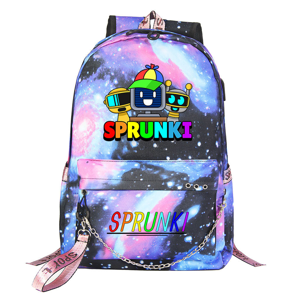 Sprunki USB Charging Backpack Shoolbag Notebook Bag Gifts for Kids Students