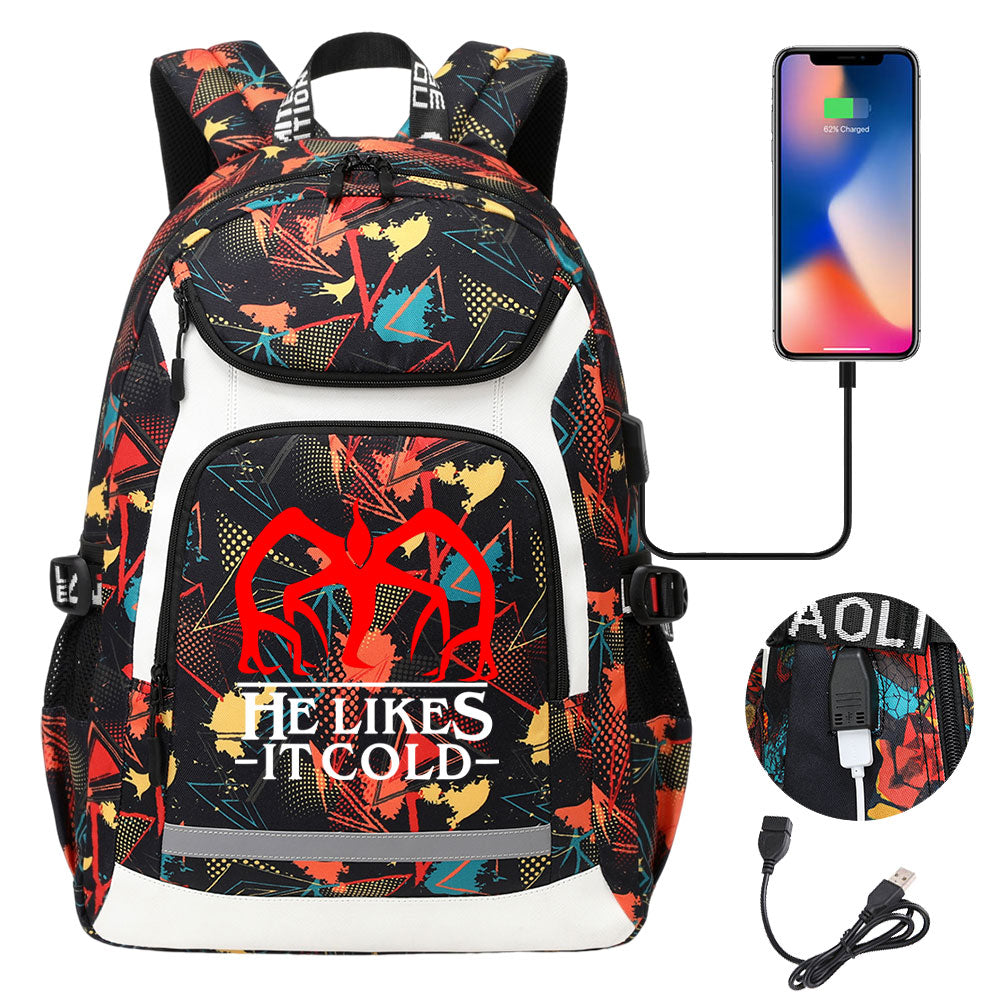 Strangers Things The Demogorgon USB Charging Backpack School NoteBook Laptop Travel Bags
