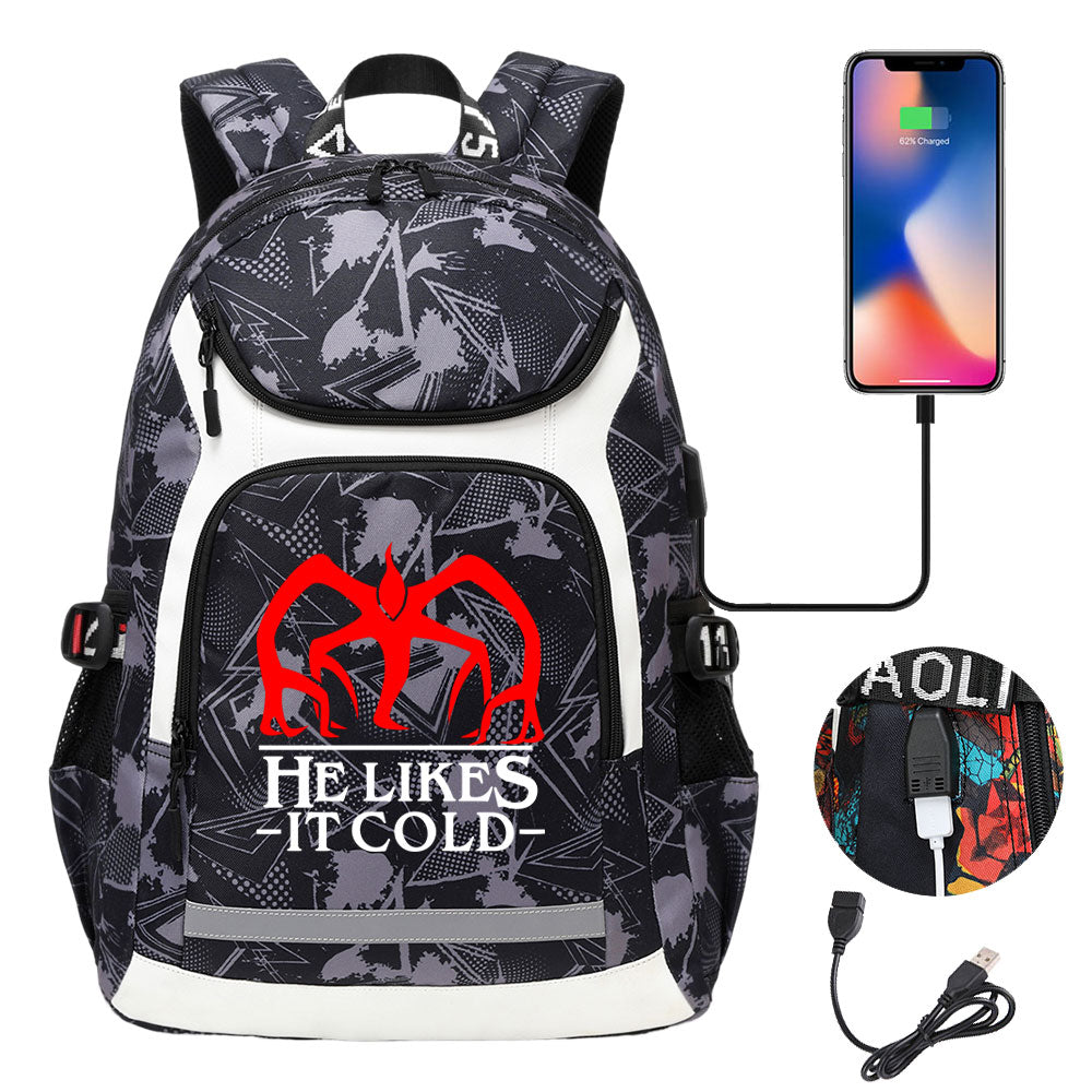 Strangers Things The Demogorgon USB Charging Backpack School NoteBook Laptop Travel Bags