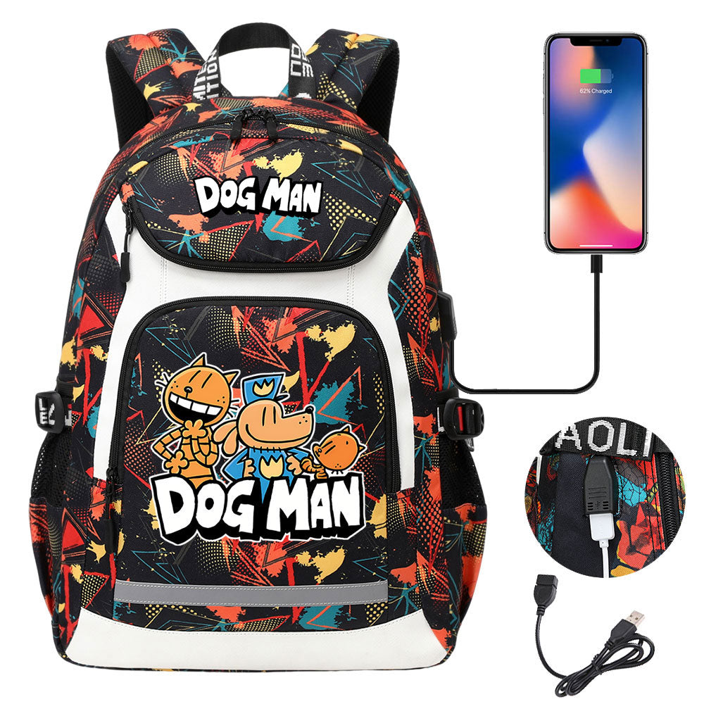 Dog Man USB Charging Backpack School NoteBook Laptop Travel Bags