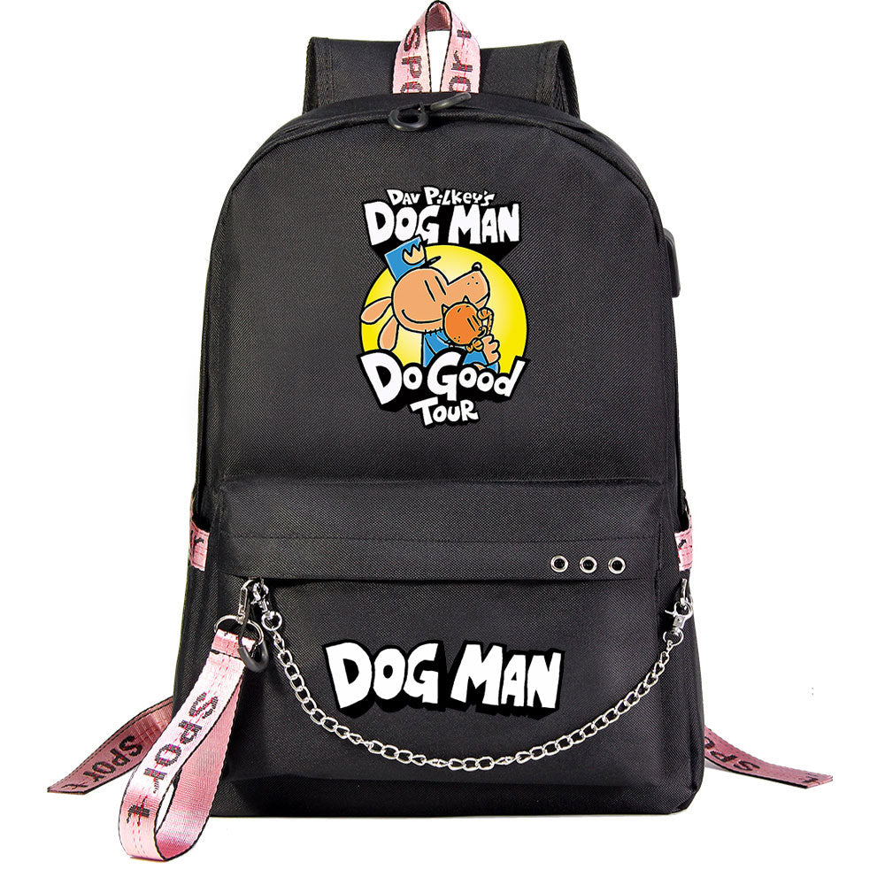 Dog Man USB Charging Backpack Shoolbag Notebook Bag Gifts for Kids Students