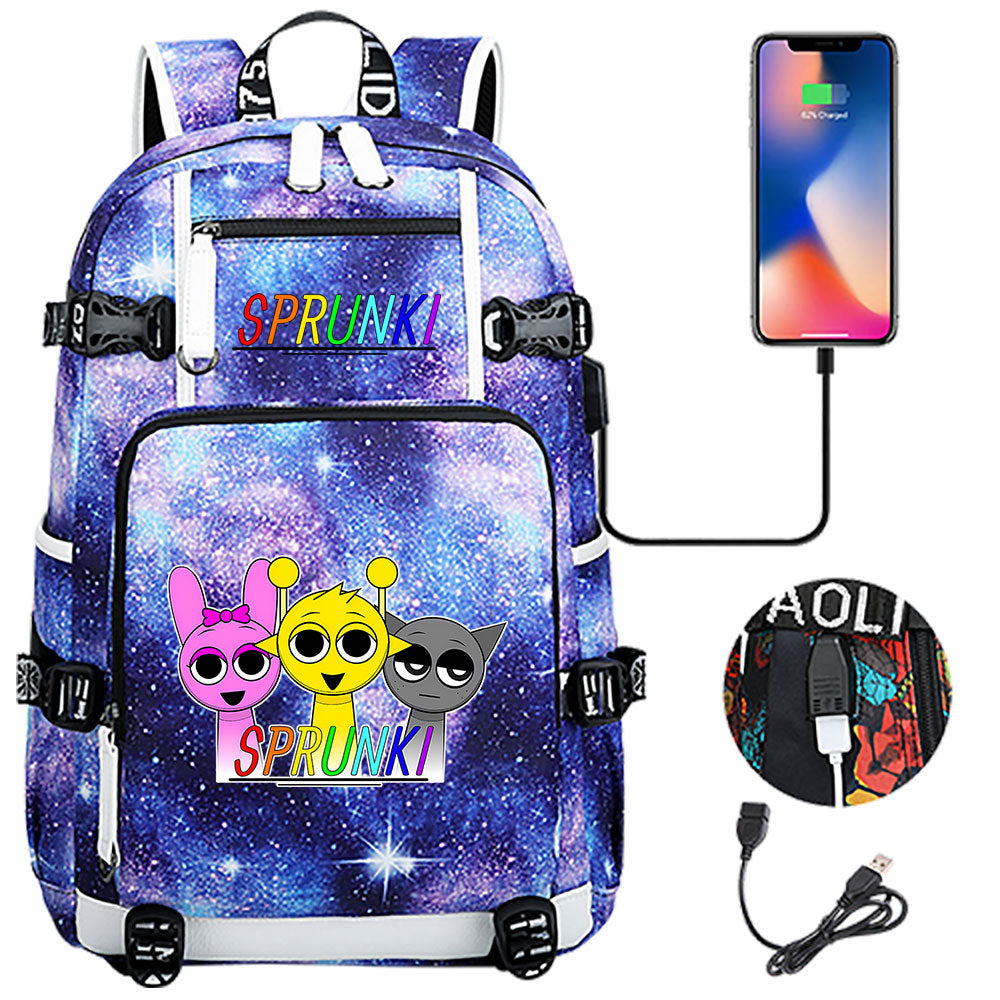 Sprunki USB Charging Backpack School NoteBook Laptop Travel Bags