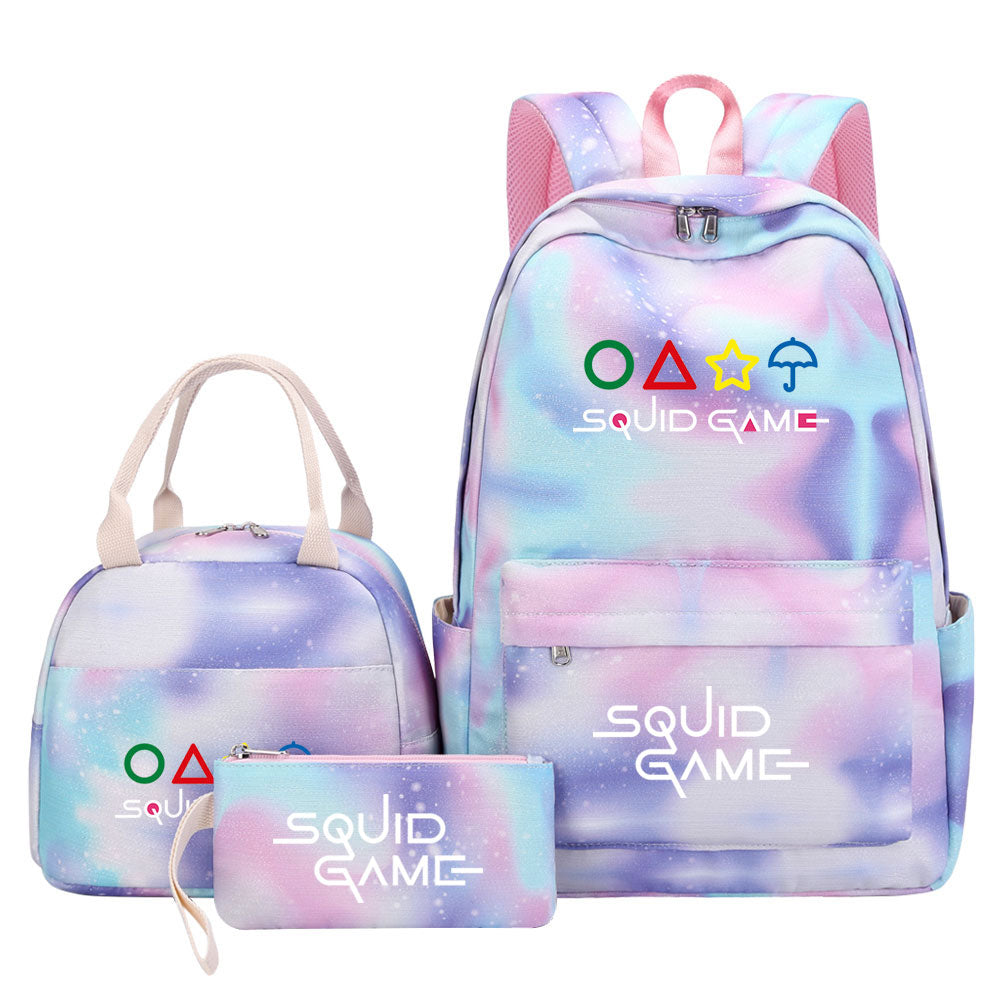 Squid Game Pink Starry Sky SchoolBag Backpack Lunch Box Bag Book Pencil Bags 3pcs Set