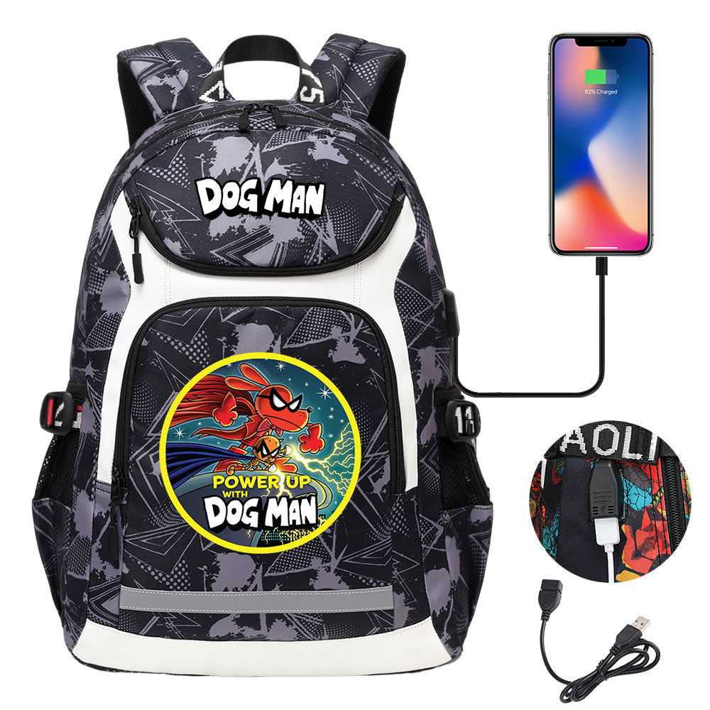 Dog Man USB Charging Backpack School NoteBook Laptop Travel Bags