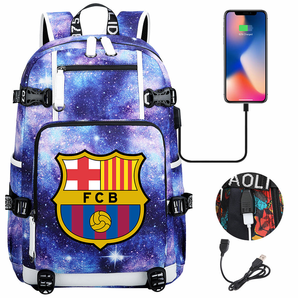 Barcelona Football Club  USB Charging Backpack School NoteBook Laptop Travel Bags