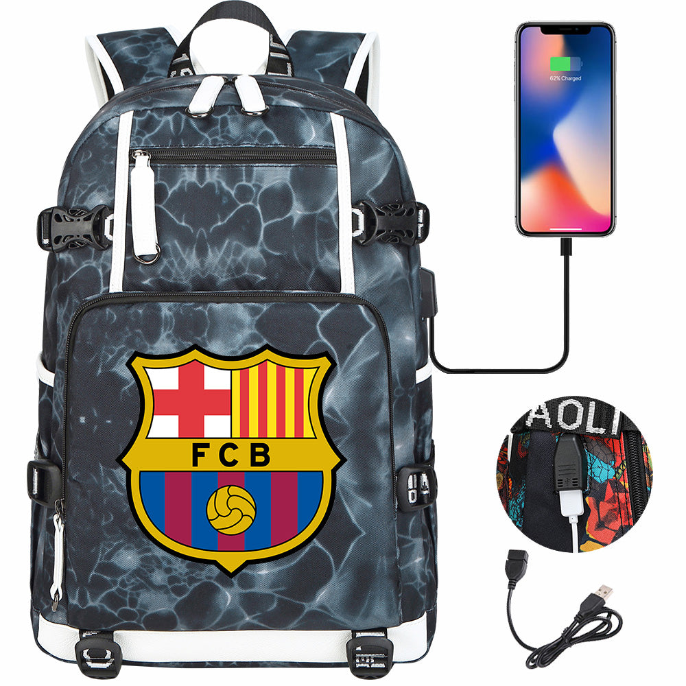 Barcelona Football Club  USB Charging Backpack School NoteBook Laptop Travel Bags