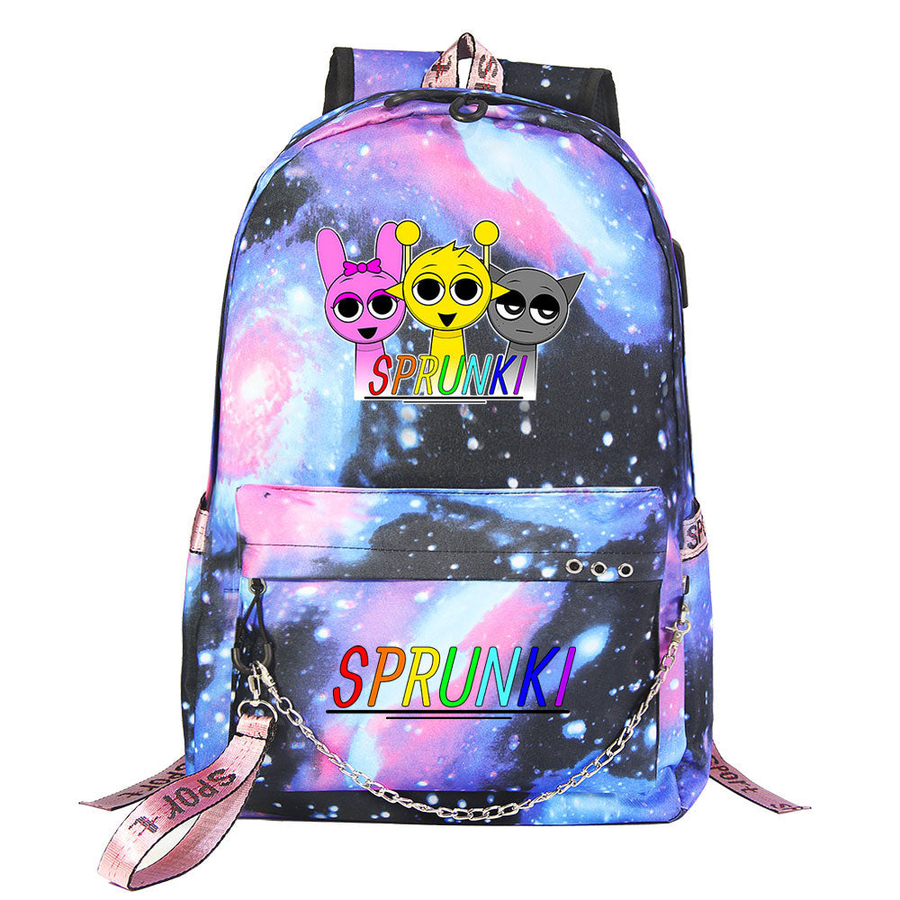 Sprunki USB Charging Backpack Shoolbag Notebook Bag Gifts for Kids Students