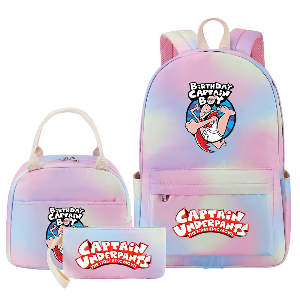 Captain Underpants Pink Starry Sky SchoolBag Backpack Lunch Box Bag Book Pencil Bags 3pcs Set