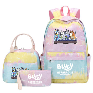 Bluey Pink Starry Sky SchoolBag Backpack Lunch Box Bag Book Pencil Bags  3pcs Set