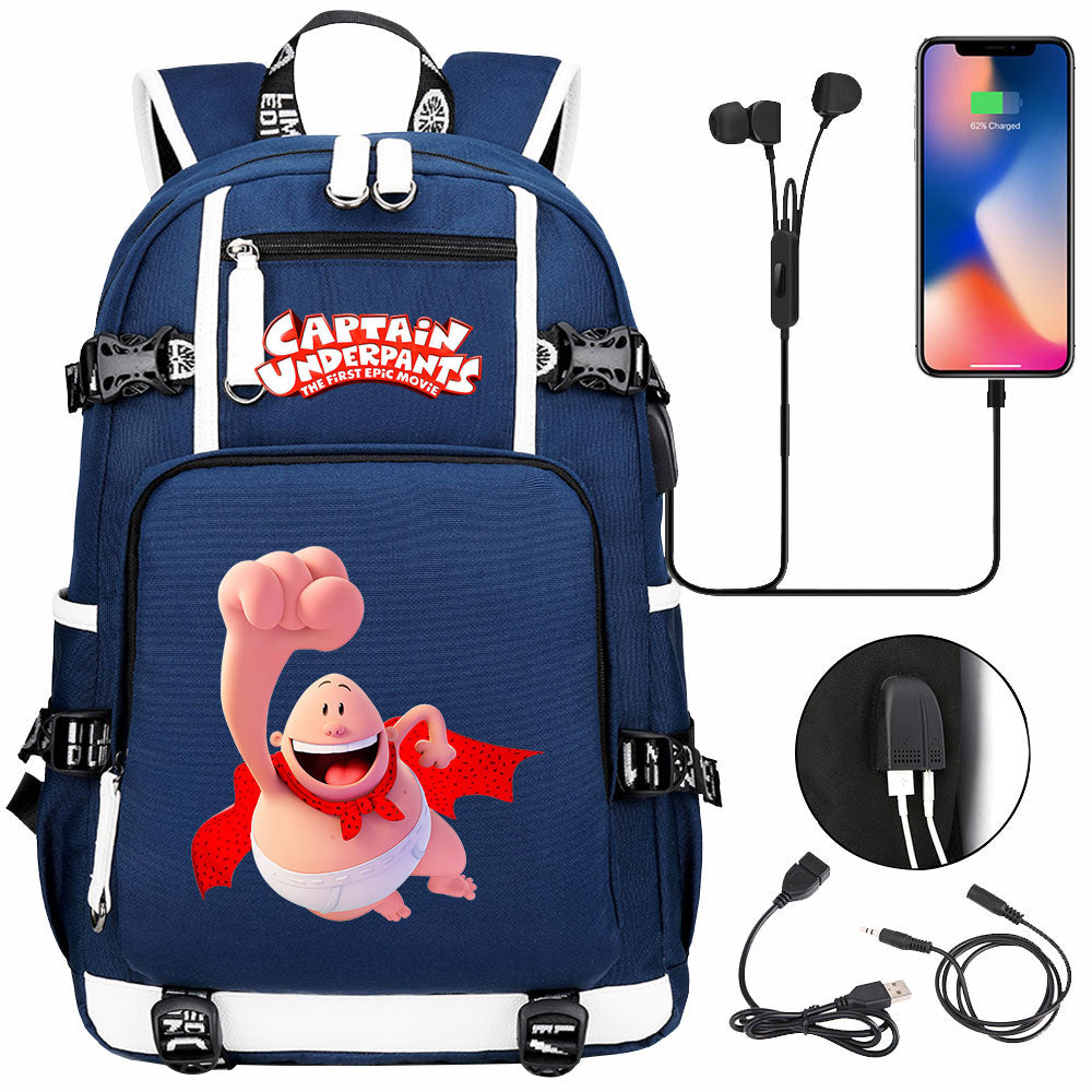 Captain Underpants USB Charging Backpack School NoteBook Laptop Travel Bags