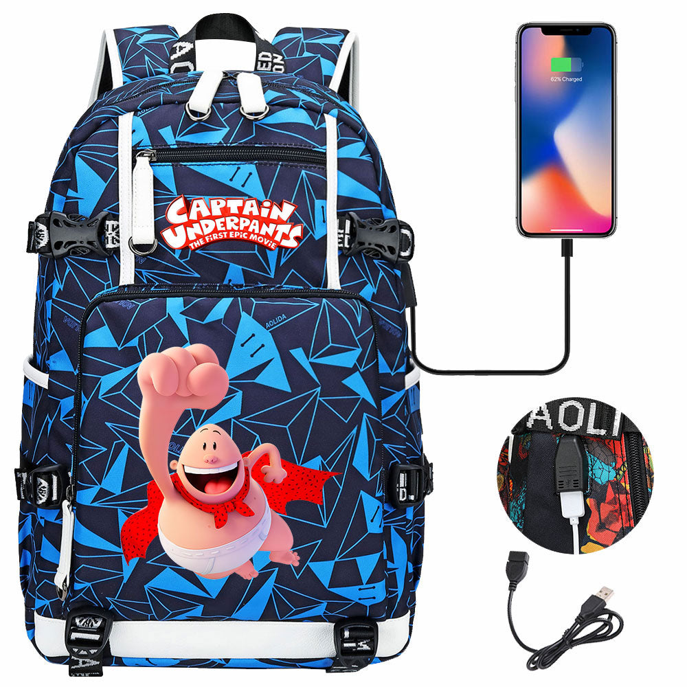 Captain Underpants USB Charging Backpack School NoteBook Laptop Travel Bags