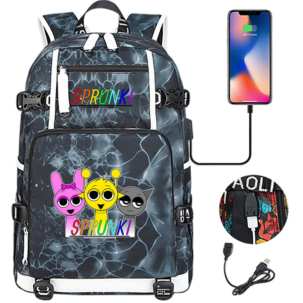 Sprunki USB Charging Backpack School NoteBook Laptop Travel Bags