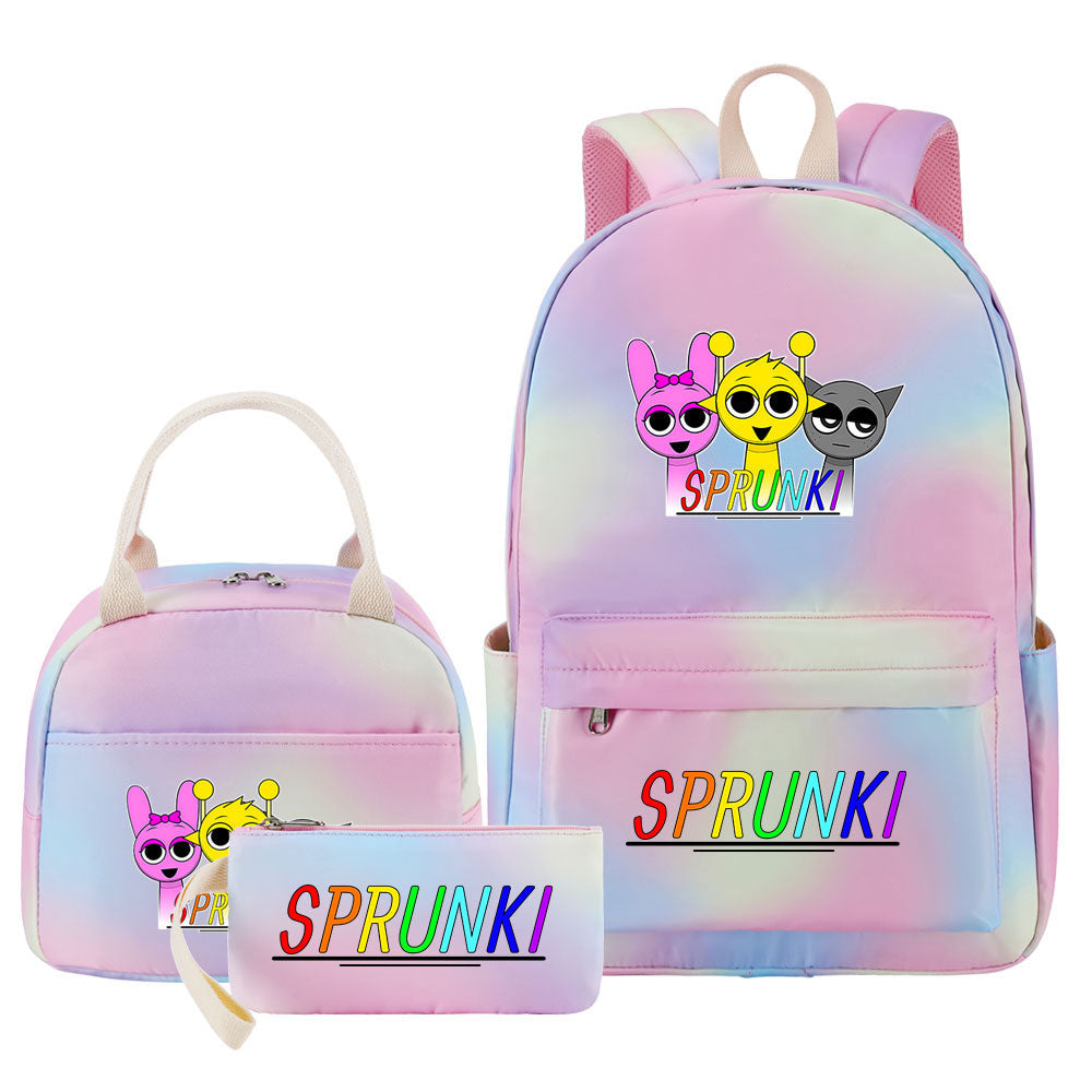 Sprunki Pink Starry Sky SchoolBag Backpack Lunch Box Bag Book Pencil Bags 3pcs Set