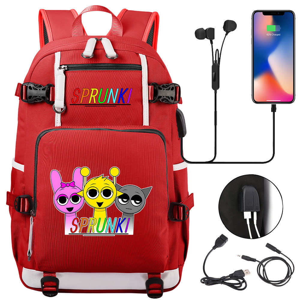Sprunki USB Charging Backpack School NoteBook Laptop Travel Bags