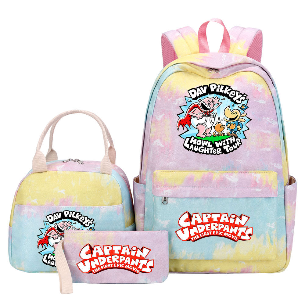 Captain Underpants Pink Starry Sky SchoolBag Backpack Lunch Box Bag Book Pencil Bags 3pcs Set