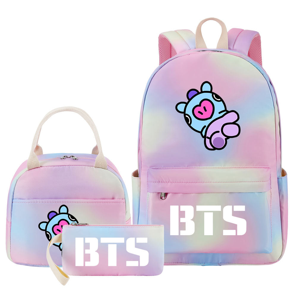 BTS Mang Pink Starry Sky SchoolBag Backpack Lunch Box Bag Book Pencil Bags 3pcs Set