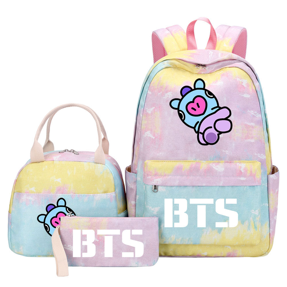 BTS Mang Pink Starry Sky SchoolBag Backpack Lunch Box Bag Book Pencil Bags 3pcs Set