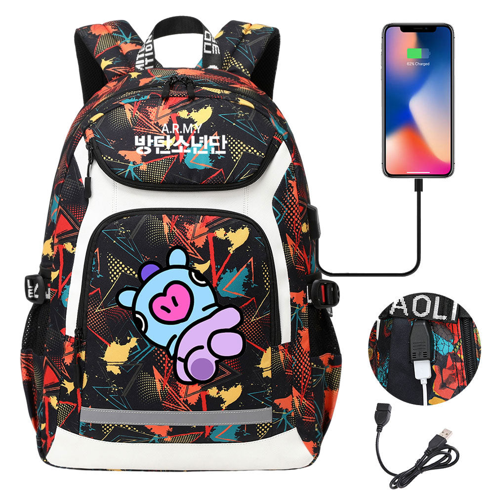Kpop BTS Mang USB Charging Backpack School NoteBook Laptop Travel Bags