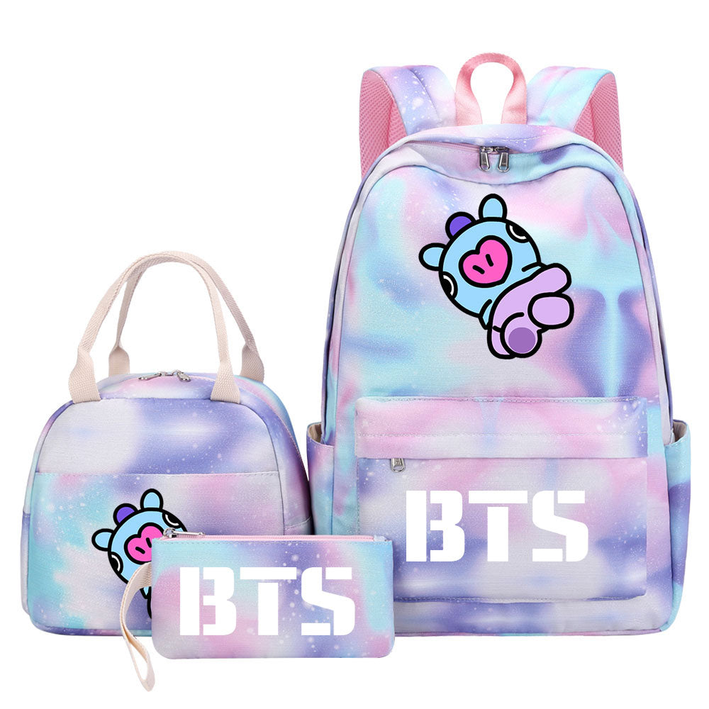 BTS Mang Pink Starry Sky SchoolBag Backpack Lunch Box Bag Book Pencil Bags 3pcs Set