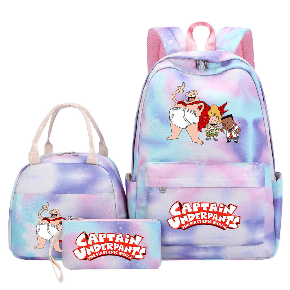 Captain Underpants Pink Starry Sky SchoolBag Backpack Lunch Box Bag Book Pencil Bags 3pcs Set