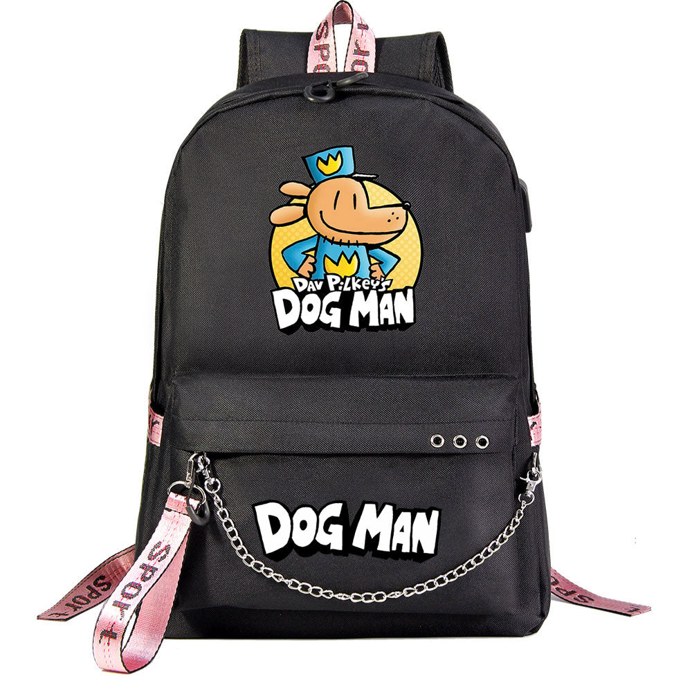 Dog Man USB Charging Backpack Shoolbag Notebook Bag Gifts for Kids Students