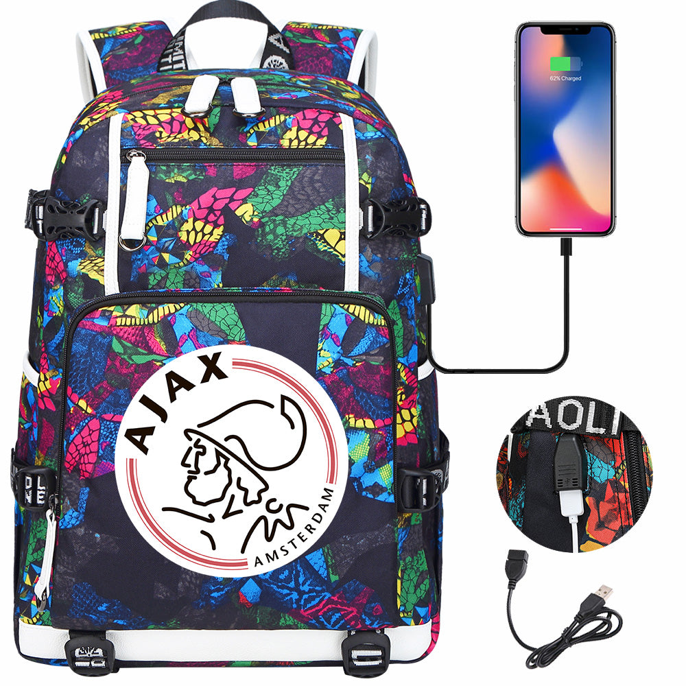 Amsterdamsche Football Club USB Charging Backpack School NoteBook Laptop Travel Bags