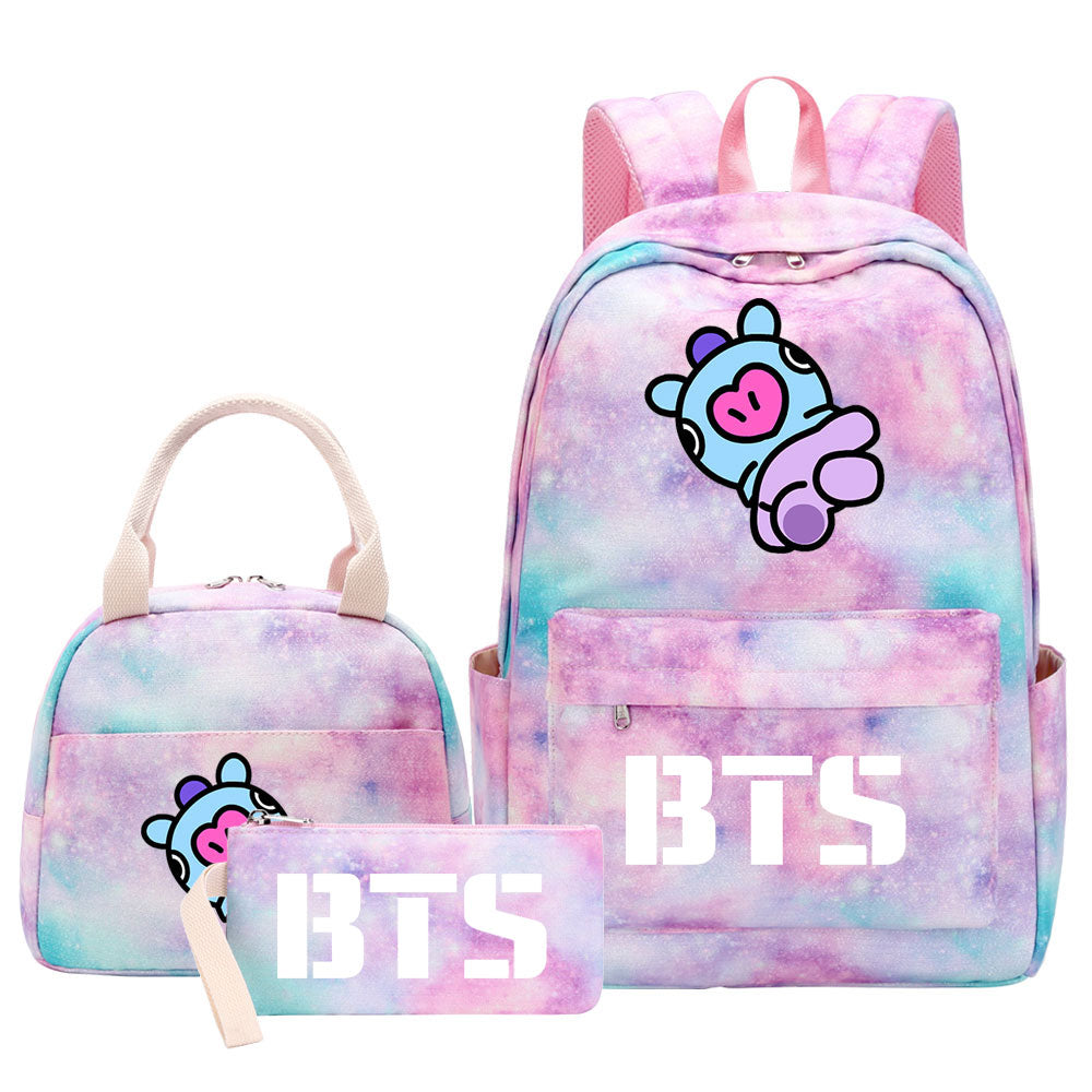 BTS Mang Pink Starry Sky SchoolBag Backpack Lunch Box Bag Book Pencil Bags 3pcs Set