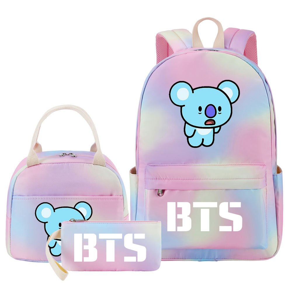BTS Koya Pink Starry Sky SchoolBag Backpack Lunch Box Bag Book Pencil Bags 3pcs Set
