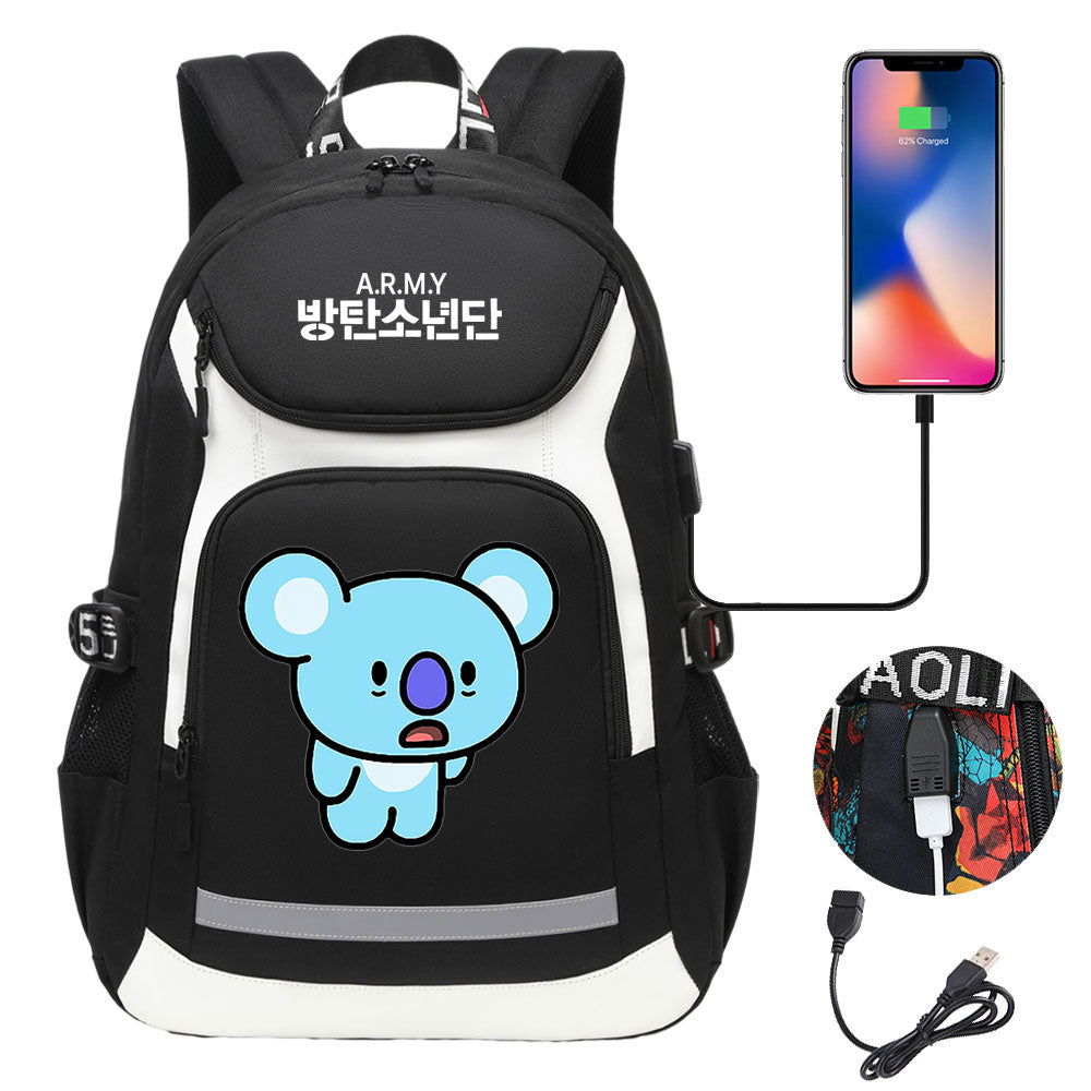 Kpop BTS Koya USB Charging Backpack School NoteBook Laptop Travel Bags