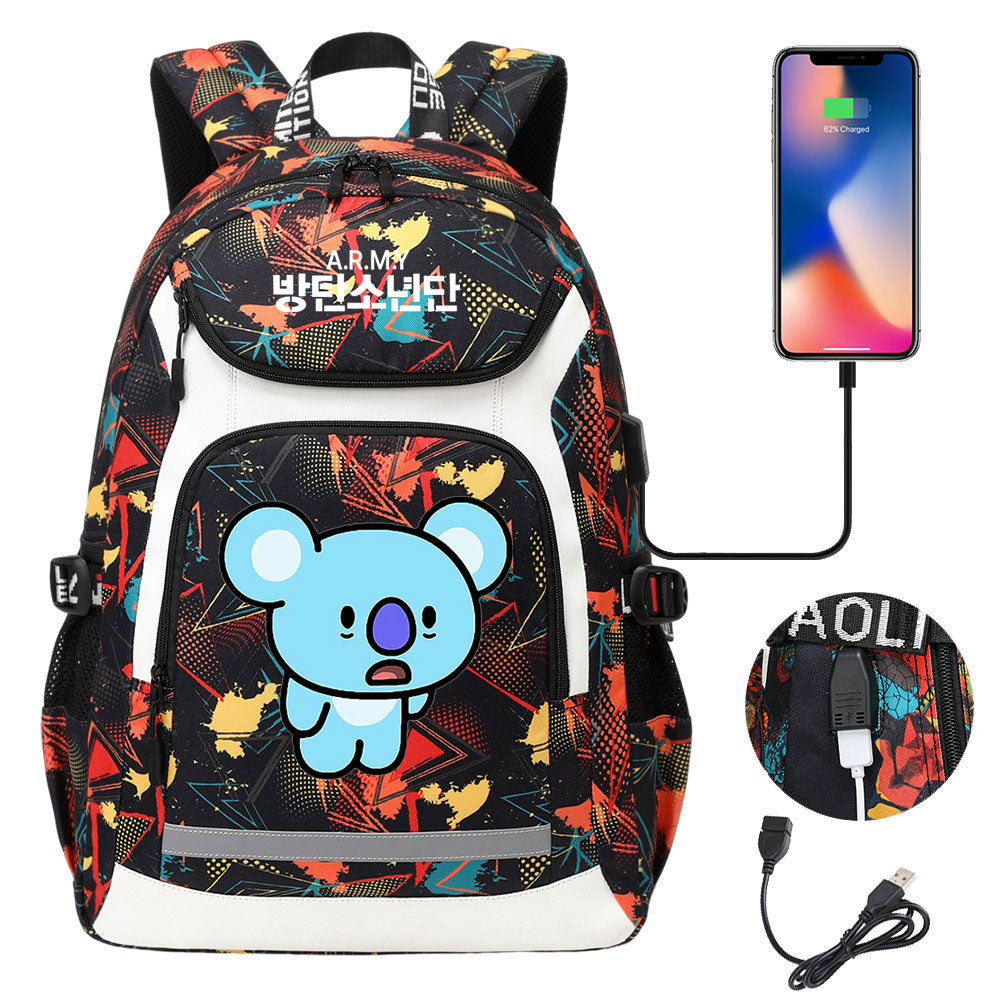 Kpop BTS Koya USB Charging Backpack School NoteBook Laptop Travel Bags