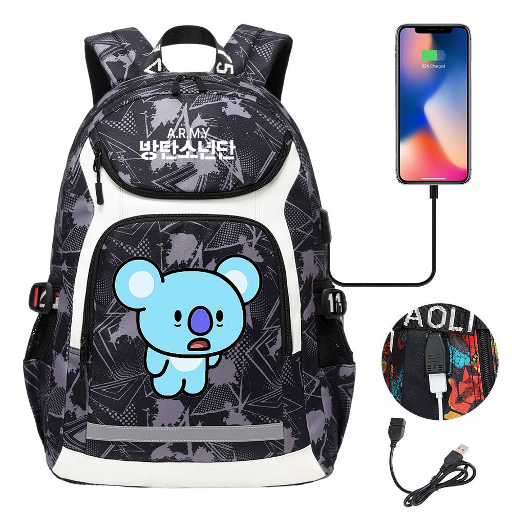 Kpop BTS Koya USB Charging Backpack School NoteBook Laptop Travel Bags
