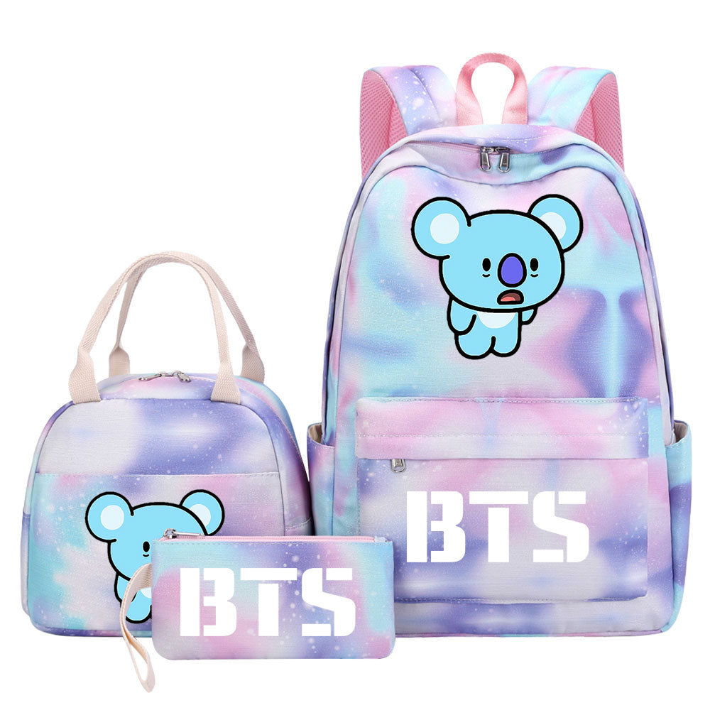 BTS Koya Pink Starry Sky SchoolBag Backpack Lunch Box Bag Book Pencil Bags 3pcs Set