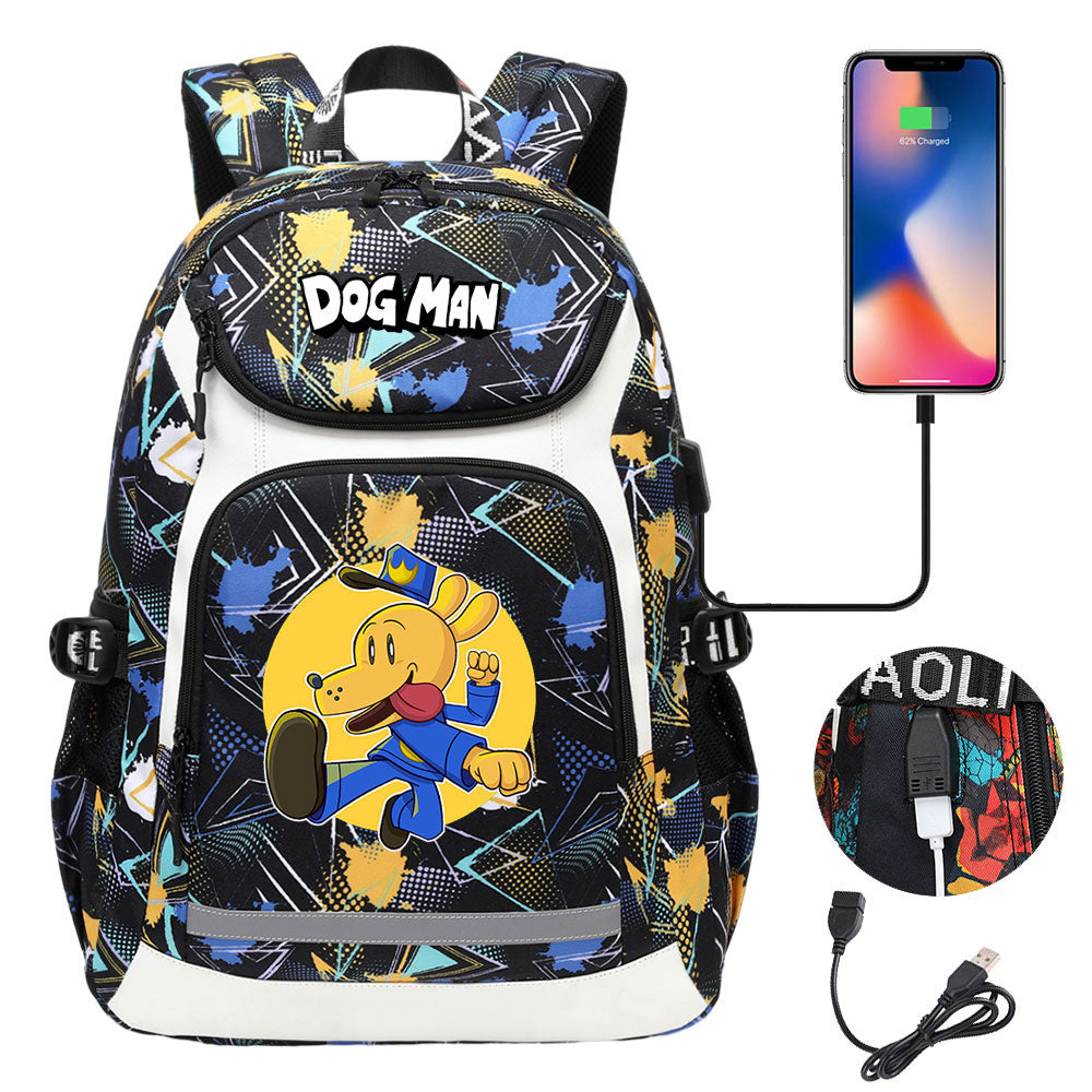 Dog Man USB Charging Backpack School NoteBook Laptop Travel Bags