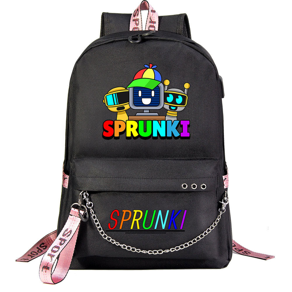 Sprunki USB Charging Backpack Shoolbag Notebook Bag Gifts for Kids Students