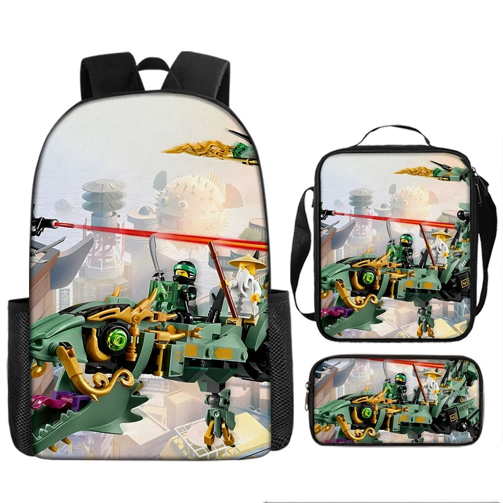 Ninjago Schoolbag Backpack Lunch Bag Pencil Case 3pcs Set Gift for Kids Students