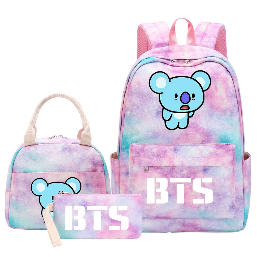 BTS Koya Pink Starry Sky SchoolBag Backpack Lunch Box Bag Book Pencil Bags 3pcs Set