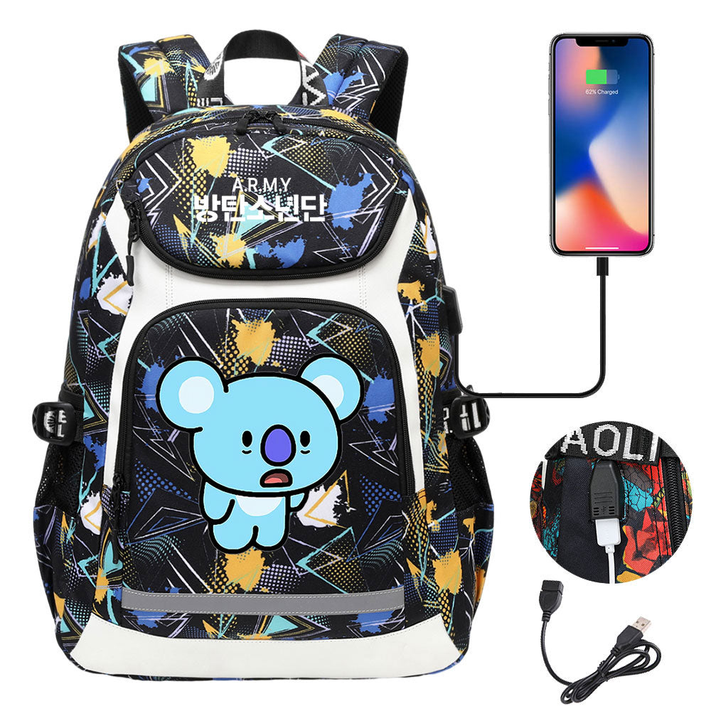 Kpop BTS Koya USB Charging Backpack School NoteBook Laptop Travel Bags