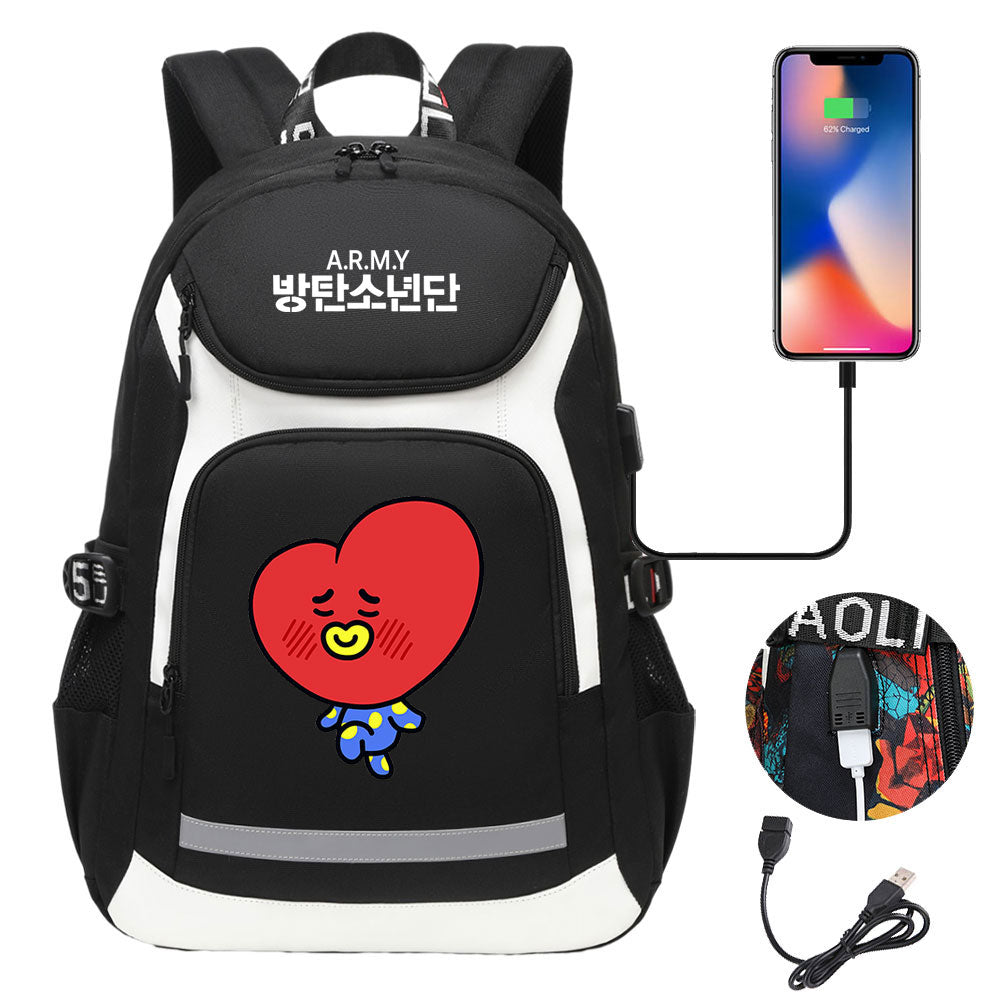 Kpop BTS TATA USB Charging Backpack School NoteBook Laptop Travel Bags