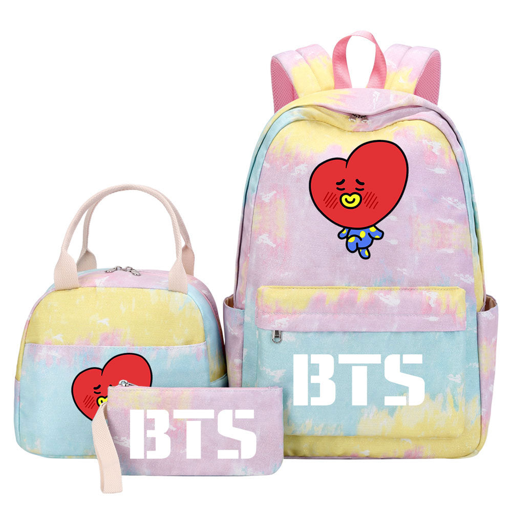 BTS TATA Pink Starry Sky SchoolBag Backpack Lunch Box Bag Book Pencil Bags 3pcs Set